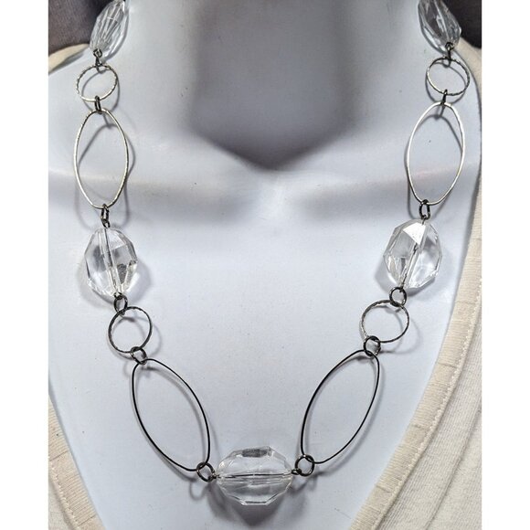 Retro Clear Gemmed Silver Link Casual Necklace - Picture 2 of 5